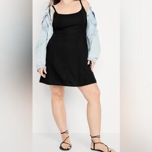 Old Navy Black Linen Square Neck Sleeves Mini dress